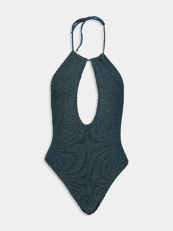 Swimwear for slow drying-Bisou Bottle Green One-Piece Swimsuit