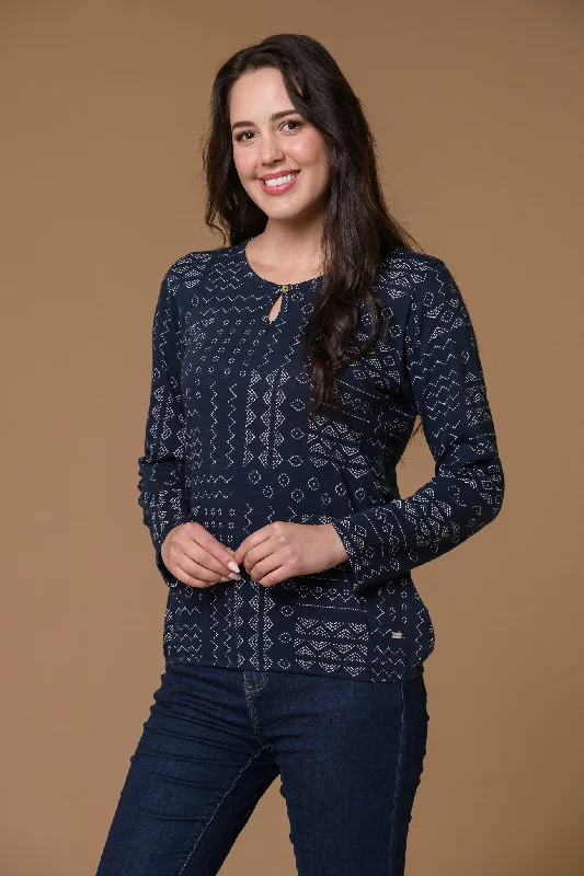 Women's Clothing chill-Aztec Bubble Hem Tee -Navy