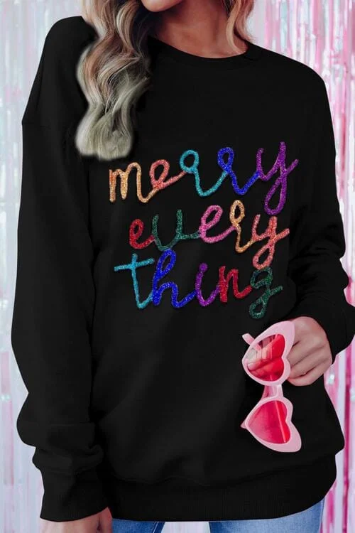 Hoodies & Sweatshirts exclusive event-Merry Everything Sequin Dropped Shoulder Sweatshirt