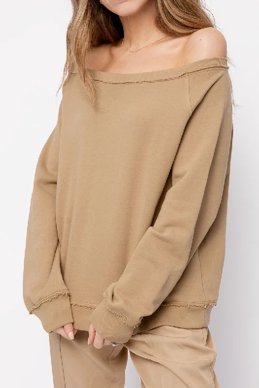 Hoodies & Sweatshirts collection-Off The Shoulder Sweatshirt in Dune