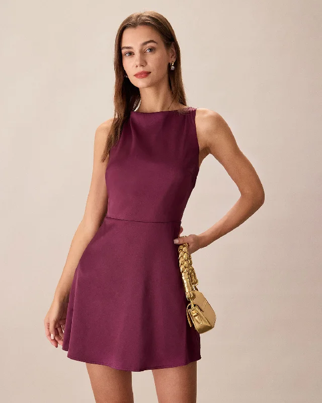 Dresses for punk fashion-Purple Boat Neck Sleeveless Mini Dress