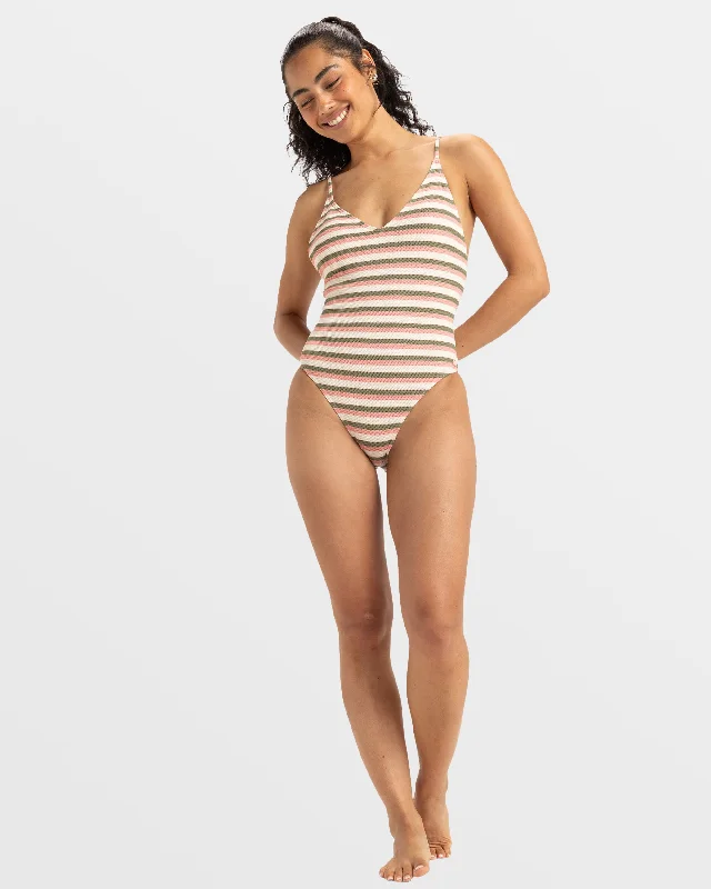 Swimwear for nature lovers-Saidia One Piece Swimsuit - Parchement Wave Runner Stripe