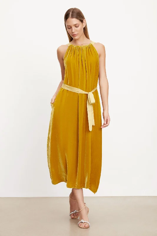 Dresses for fishing trips-MAREN SILK VELVET HALTER DRESS