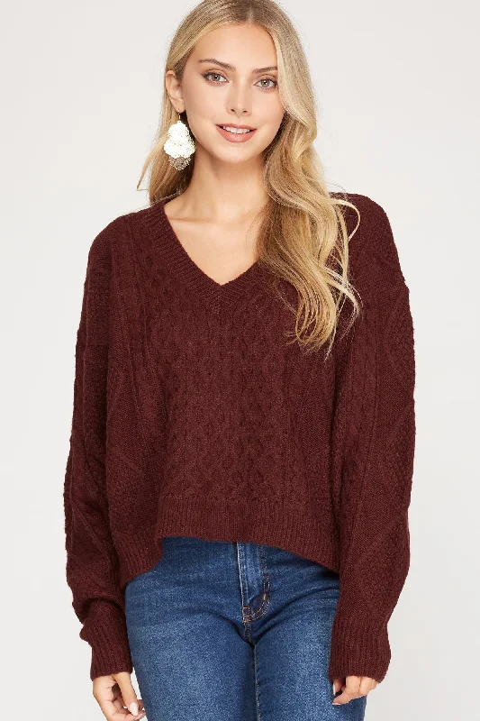 Sweaters for storytelling-V-Neck Cable Knit Sweater by She + Sky