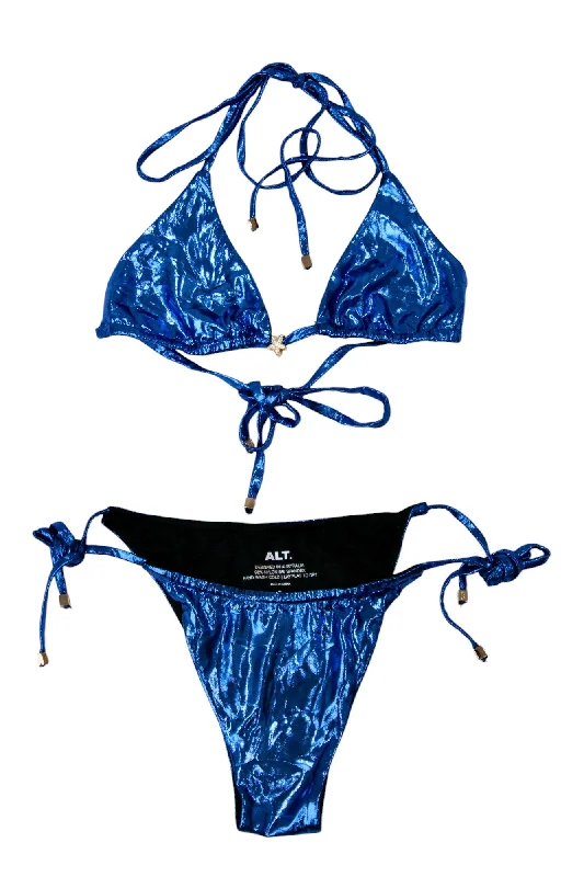 Swimwear for vintage theme-Alt + - Metallic Blue String Bikini