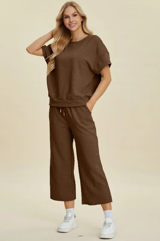 Tips for growing succulents-Double Take Full Size Texture Round Neck Top and Pants Set