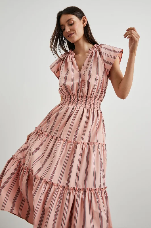 Dresses for celebrations-AMELLIA DRESS - CORAL NAVY STRIPE