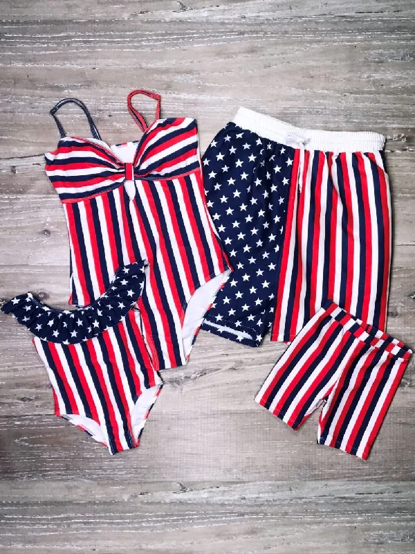 Swimwear for inverted triangle-Matching Family Swimsuits - America Patriotic Red White & Blue