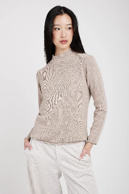 Sweaters with bubbled cuffs-Mock Neck Sweater in Sand