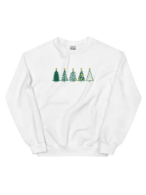 Hoodies & Sweatshirts experimental design-Green & Gold Christmas Trees Heavy Blend Women's Crewneck Embroidered Sweatshirt