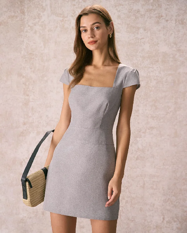 Dresses for comedy shows-The Grey Square Neck Cap Sleeve Mini Dress