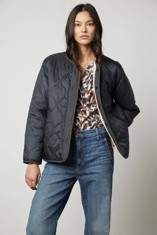 Jackets with design-MARISSA REVERSIBLE QUILTED SHERPA JACKET