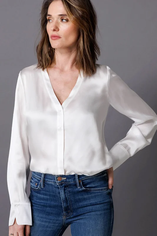 Women's Clothing pop up-Go Silk Go Back To Office Blouse in White