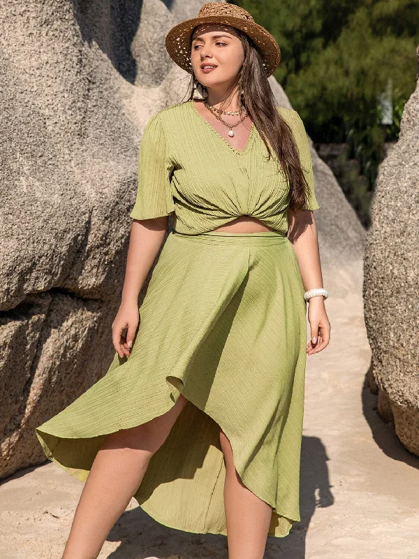 How to improve grammar-Plus Size V-Neck Half Sleeve Top and High-Low Skirt Set