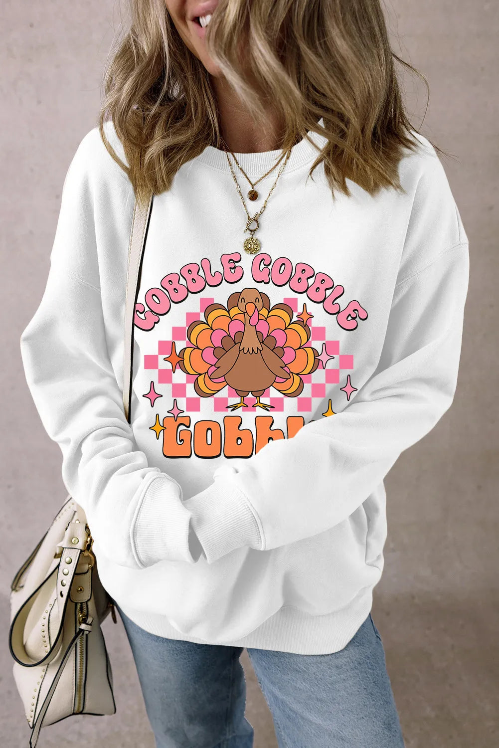 Hoodies & Sweatshirts artisan dye-Gobble Gobble Graphic Dropped Shoulder Long Sleeve Sweatshirt