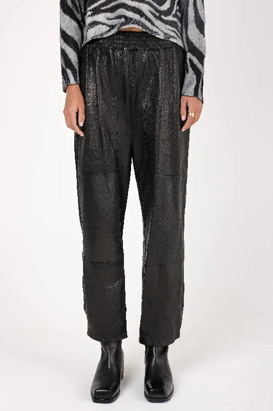 Bottoms with zigzag print-Leather Pant in Nero