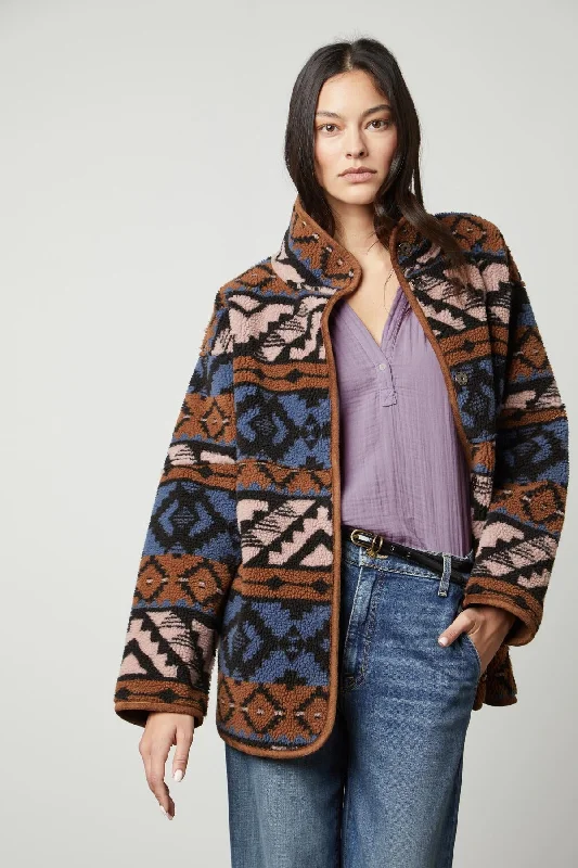 Jackets for short-LAILA PRINTED SHERPA REVERSIBLE JACKET