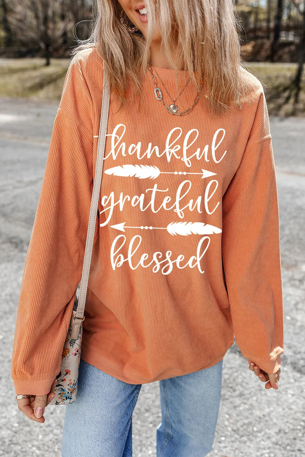 Hoodies & Sweatshirts indie-Thankful Grateful Blessed Women's Graphic Long Sleeve Sweatshirt