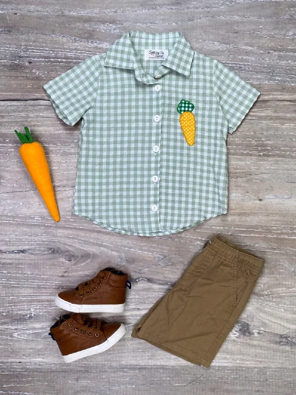 How to fix a slow computer-Carrot On Green Gingham Button Up Short Sleeve Boys Easter Top