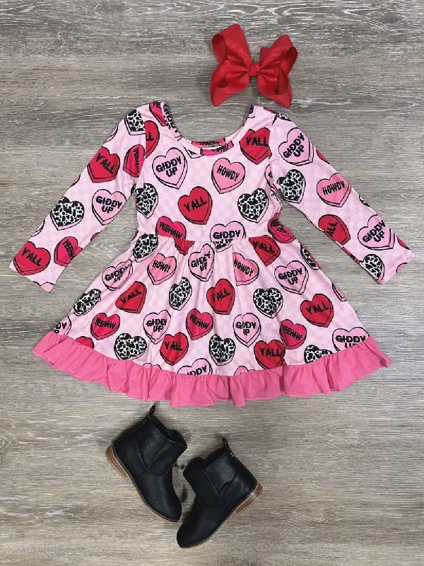 Dresses for graduation-Candy Hearts Hot Pink Ruffle Girls Valentine's Day Twirl Dress