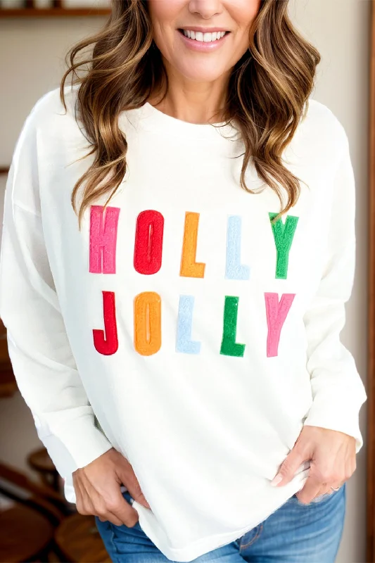 Best online yoga classes-HOLLY JOLLY Round Neck Long Sleeve Top