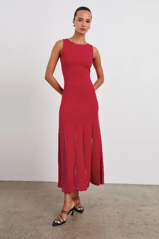 Dresses with leather accents-ALESSIA DRESS - SCARLET