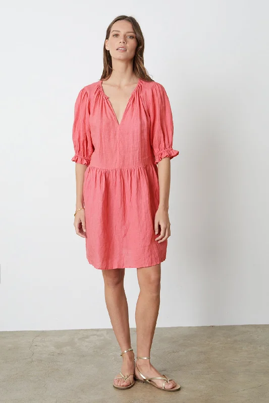 Dresses with mini length-KAILANI LINEN PUFF SLEEVE DRESS