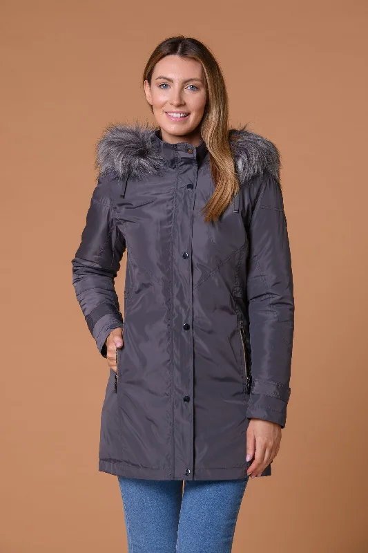 Jackets for everyday-Christine Fur Trim Jacket Grey