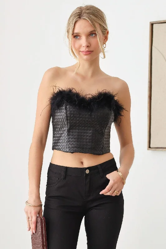 How to improve team collaboration-Faux Leather Feather Tube Crop Top