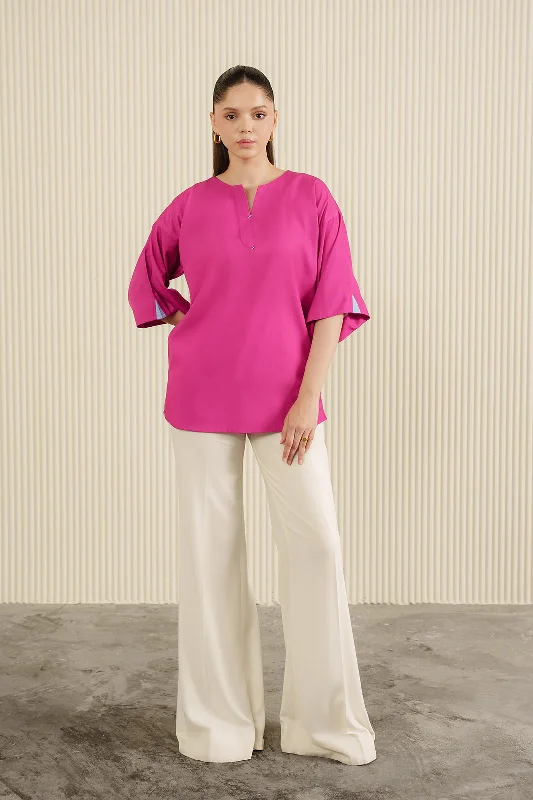 Women's Clothing turtleneck-Pink Solid Tunic