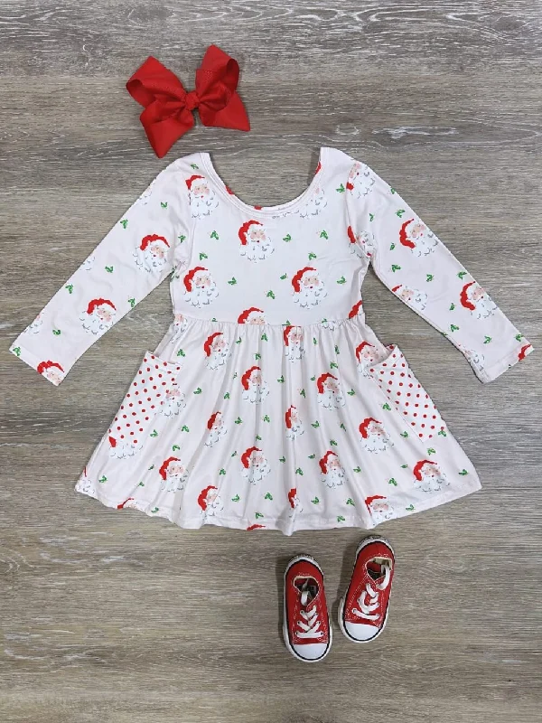 Dresses for indie brands-Santa Pocket Girls Long Sleeve Skater Dress