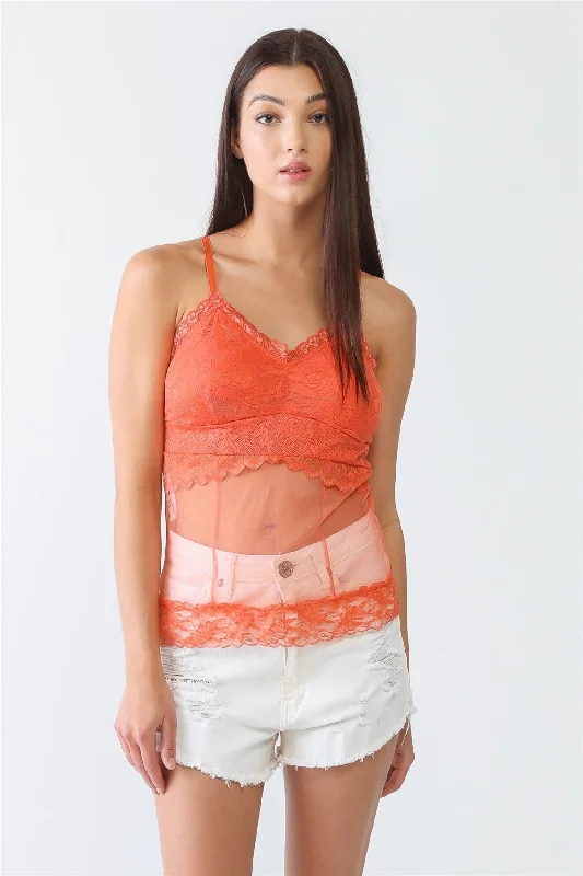 Tips for managing anxiety-Coral Sheer Mesh Lace Push-Up Bustier Top