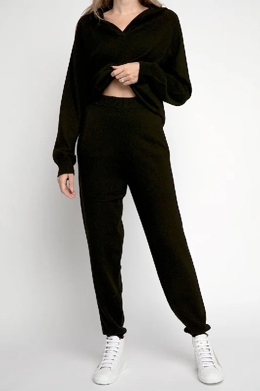 Bottoms for sleek comfort-Shock Cashmere Track Pant in Black