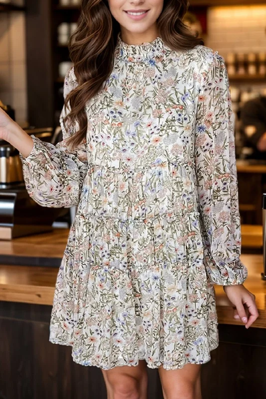 Dresses for evening-Printed Mock Neck Long Sleeve Mini Dress