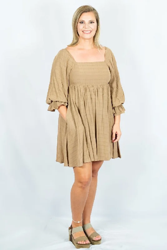 Dresses for villas-Square Neck Mini Dress with Ruffle Sleeves by Entro Clothing