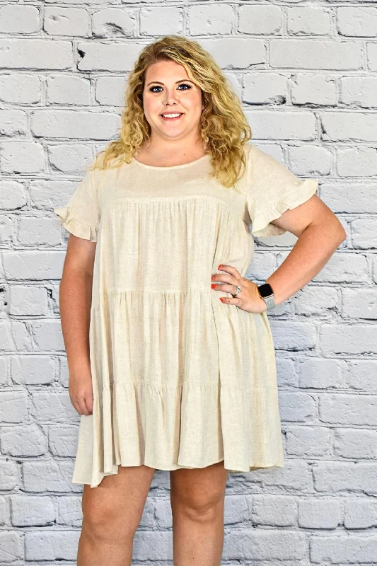 Dresses for webinars-Linen Babydoll Dress in Plus Size by Umgee Clothing