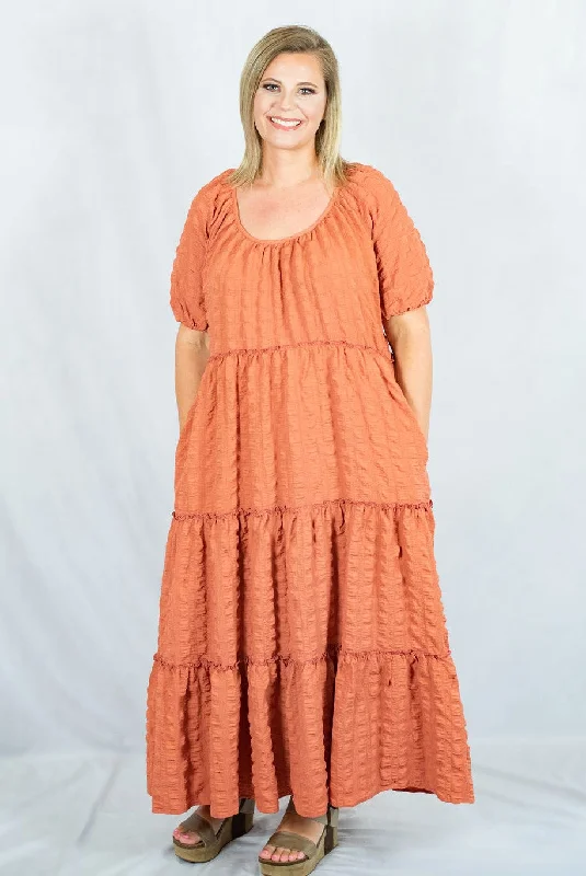 Dresses for movie marathons-Tiered Boho Midi Dress by Entro Clothing