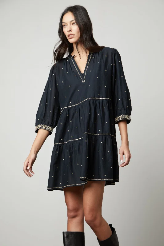 Dresses for team meetings-KILEY EMBROIDERED BOHO DRESS