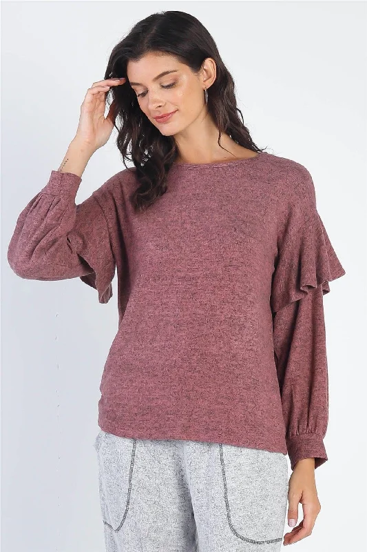 How to create a mobile app-Mauve Ruffle Shoulder Detail Long Sleeve Top