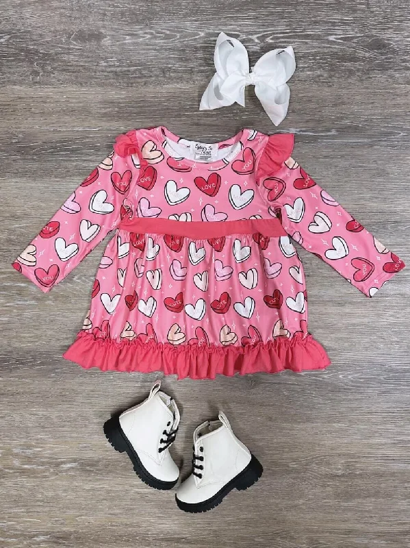 Dresses for shopping trips-Love You Cute Candy Hearts Pink Ruffle Girls Valentine's Day Dress