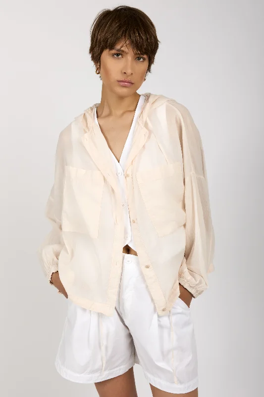 Jackets with side-pockets-Hooded Cotton Jacket in Cream