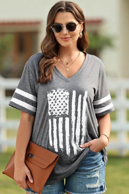 Best tools for scheduling-Plus Size US Flag Graphic V-Neck Tee