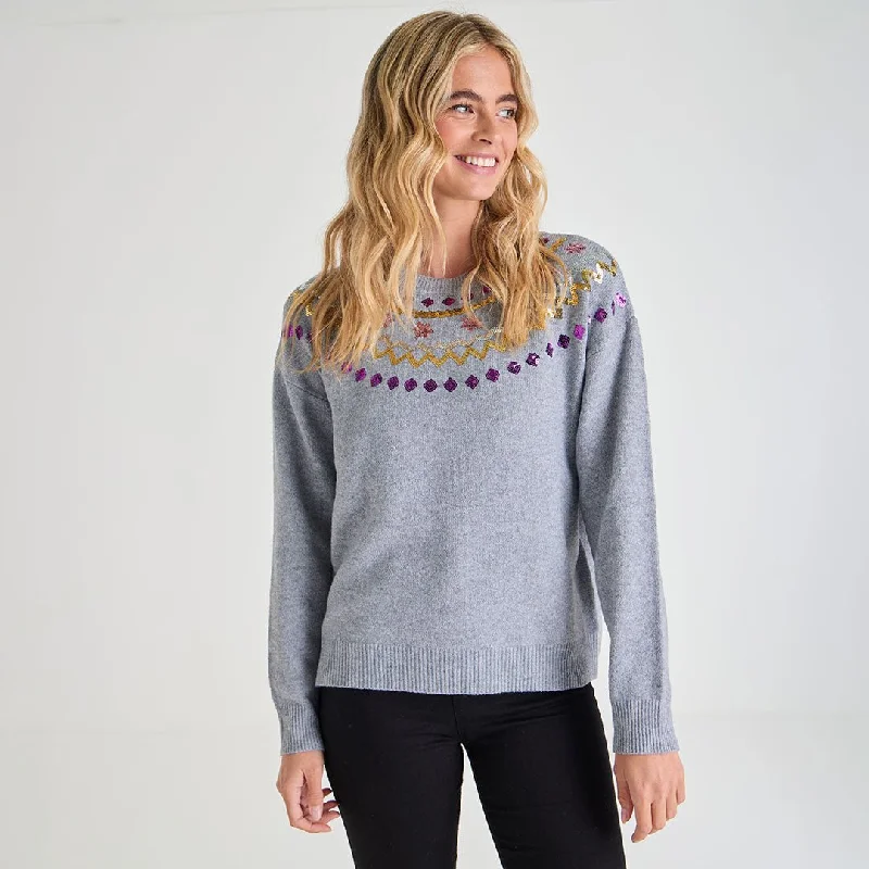 Sweaters with curved hems-Ladies Fairisle Xmas Jumper