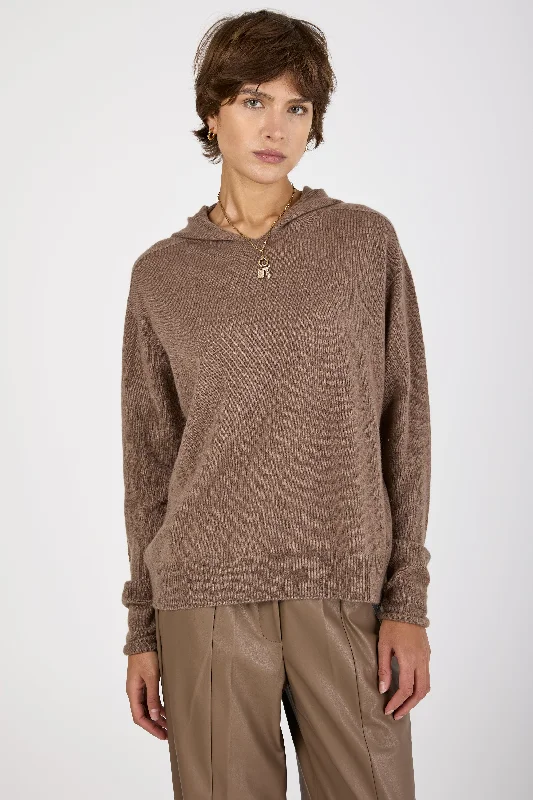 Sweaters in gravel-Hooded Cashmere Sweater in Mink