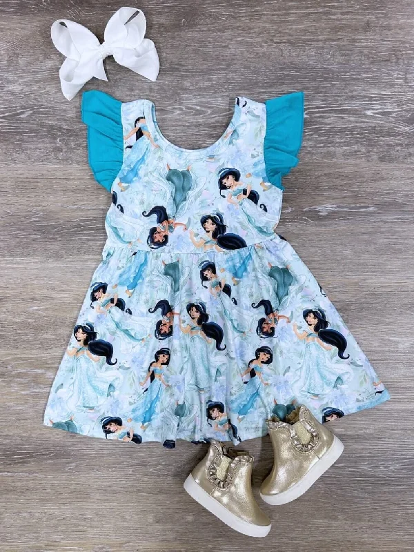 Dresses for baby showers-Make a Wish Teal Ruffle Girls Princess Dress