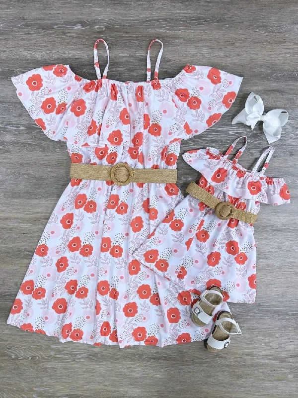 Dresses for gothic style-Mommy & Me - Belted Orange & Pink Poppy Dress