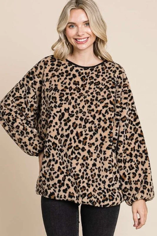 How to start a side hustle-Culture Code Leopard Faux Fur Round Neck Top