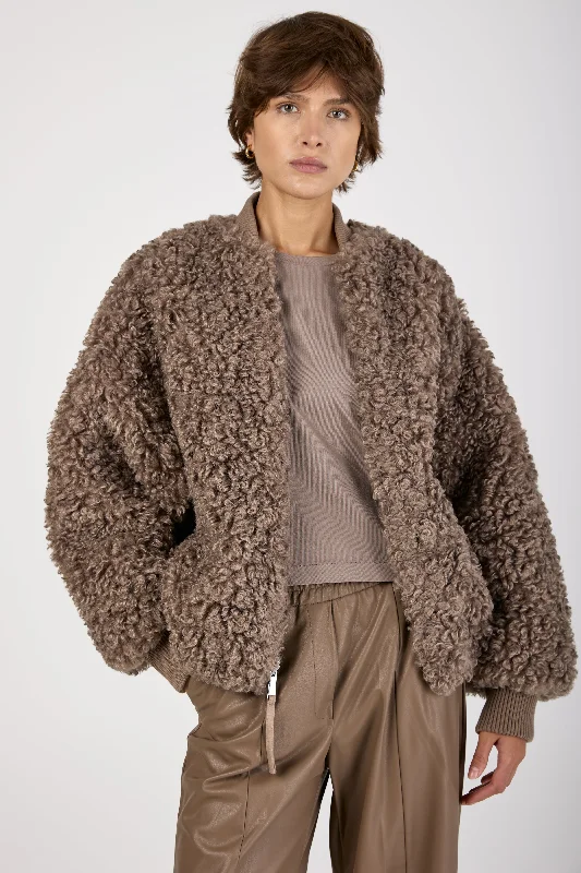 Jackets for packable-Faux Fur Bomber Jacket in Mink