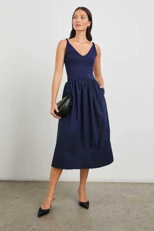 Dresses for organic fabrics-FRANCA DRESS - NAVY