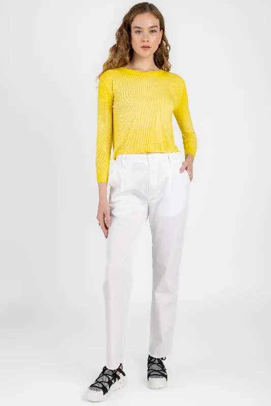 Bottoms with pleated front-Cotton Trouser Pant in White